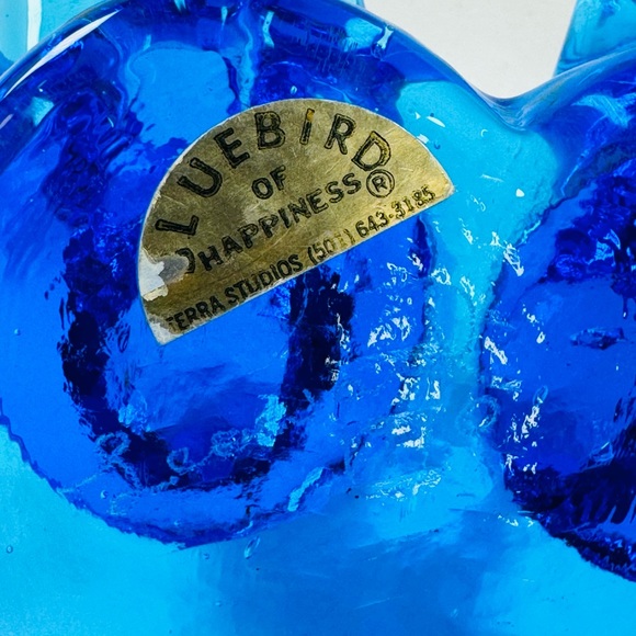 Leo Ward 1990 Double Bluebird of Happiness Glass Figurine Terra Studios 5x3 Inch - Picture 4 of 8